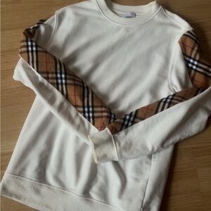 Burberry Cream Crewneck Sweatshirt with Logo Neck Tag